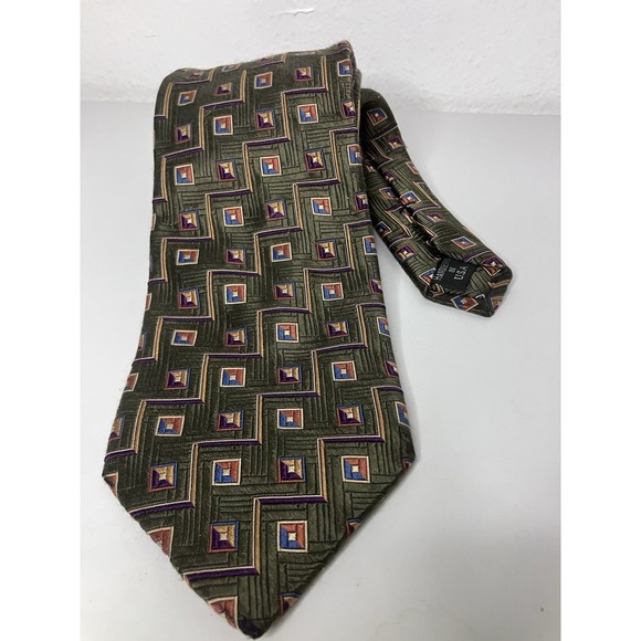 Jos. A. Bank Other - Jos A Bank Signature Collection Tie Olive Green Geometric Pattern Hand-sewn USA